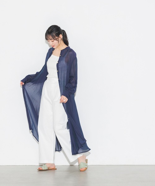 無地シアーAラインシャツワンピース