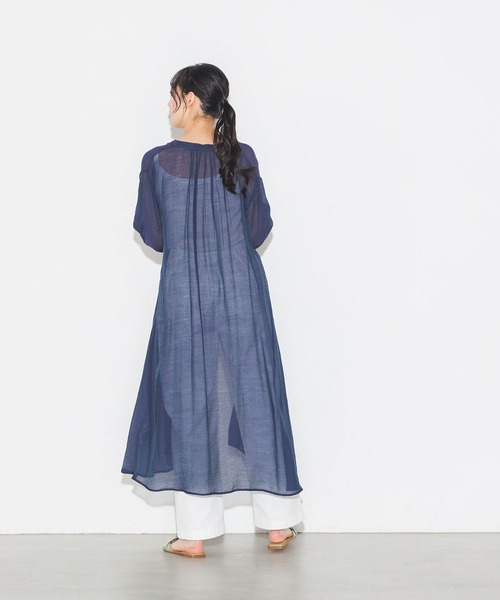 無地シアーAラインシャツワンピース