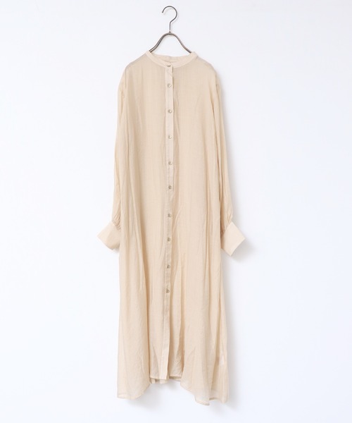 無地シアーAラインシャツワンピース
