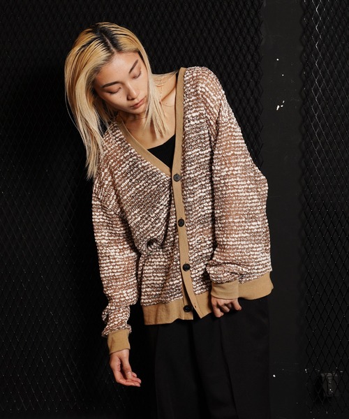 G.O.C（ジーオーシー）の「ネップ ニット シアー ルーズ カーディガン（カーディガン/ボレロ・メンズ・ベージュ/ブラック・MEDIUM/LARGE）」の3枚目の写真
