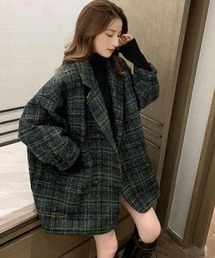 NinaetLina | チェックアウター(ステンカラーコート)