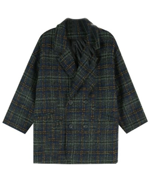 NinaetLina（ニナエリナ）の「チェックアウター（ステンカラーコート・レディース・グリーン/ブラウン・M/L）」の3枚目の写真