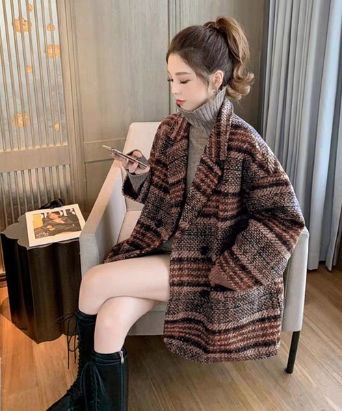 NinaetLina（ニナエリナ）の「チェックアウター（ステンカラーコート・レディース・グリーン/ブラウン・M/L）」の14枚目の写真