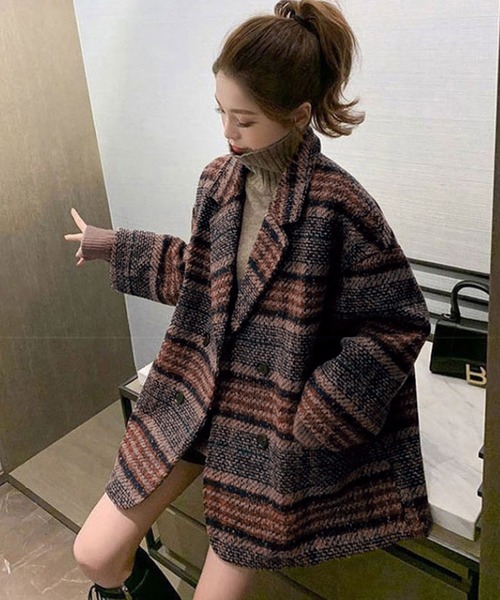 NinaetLina（ニナエリナ）の「チェックアウター（ステンカラーコート・レディース・グリーン/ブラウン・M/L）」の13枚目の写真