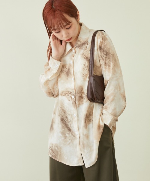 ブラウス シャツ ニュアンス柄シャツ レディース メンズ ニュアンス柄シャツbuaj0006【メール便3】 | Bulue.