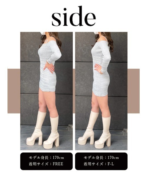 Darich(ダーリッチ)の「オフショルメランジニットミニワンピース(Tシャツ/カットソー・レディース・サックスブルー/ピンク/ベージュ・FREE)」の10枚目の写真