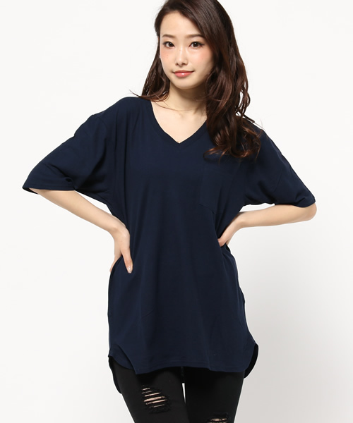 MOUSSY（マウジー）の「ROUND HEM V/N TEE（Tシャツ/カットソー・レディース・ベージュ/ネイビー/ホワイト/ブラック・FREE）」の15枚目の写真