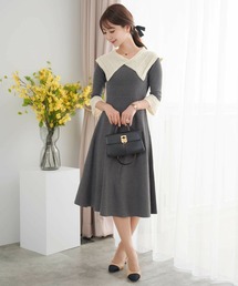 レース風アイレット アシメ ニット ワンピース le reve vaniller
