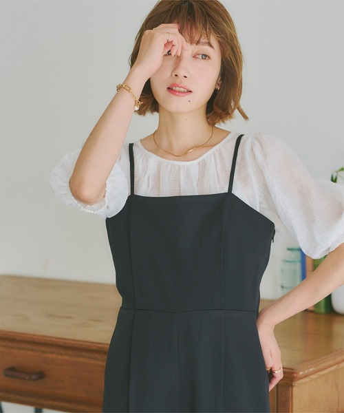 シアーチェックギャザーブラウス