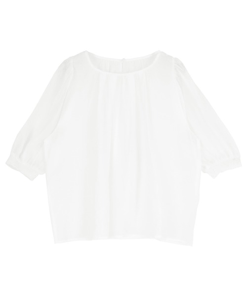 シアーチェックギャザーブラウス