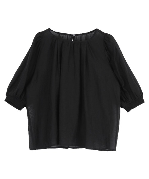 シアーチェックギャザーブラウス