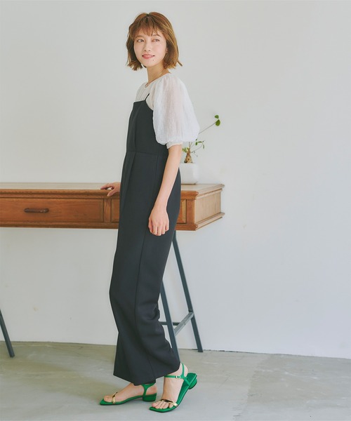 シアーチェックギャザーブラウス