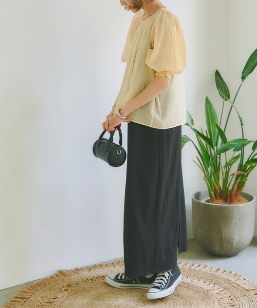 シアーチェックギャザーブラウス