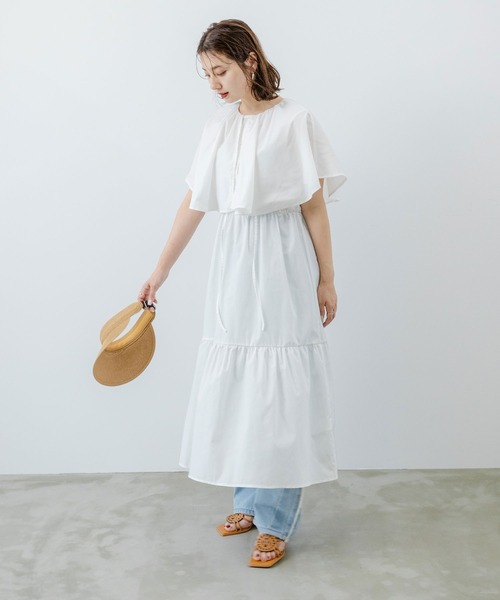 rectangle（レクタングル）の「ケープフレアロングワンピース（ワンピース・レディース・ブラック/オフホワイト・MEDIUM）」の17枚目の写真