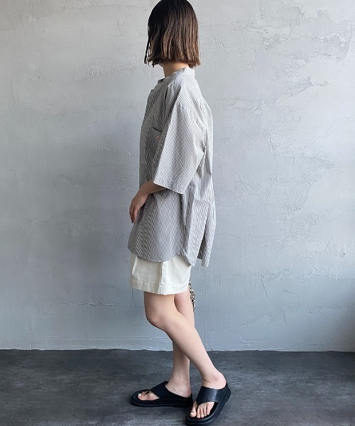 DANTON（ダントン）の「[DANTON/ダントン] バンドカラー コットンリネンストライプシャツ（シャツ/ブラウス・レディース・グレー/ベージュ・40/38/42）」の14枚目の写真