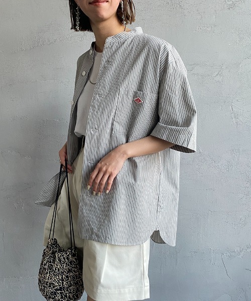 DANTON（ダントン）の「[DANTON/ダントン] バンドカラー コットンリネンストライプシャツ（シャツ/ブラウス・レディース・グレー/ベージュ・40/38/42）」の5枚目の写真