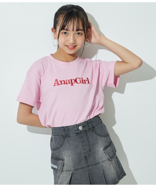 ANAP GｉRL（アナップガール）の「カラー刺繍ロゴTシャツ（Tシャツ/カットソー・キッズ・アイボリー/ピンク/ブルー/グリーン・S/XS/M）」の4枚目の写真