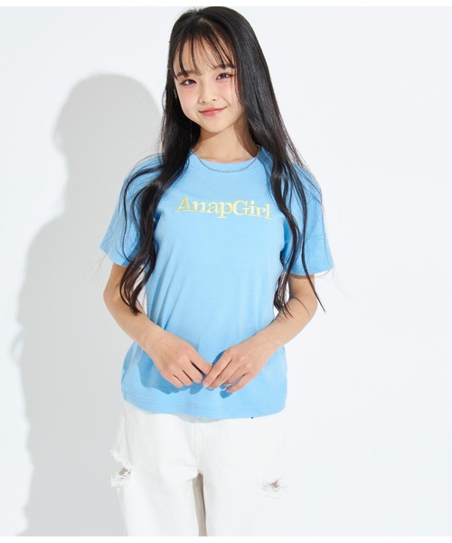 ANAP GｉRL（アナップガール）の「カラー刺繍ロゴTシャツ（Tシャツ/カットソー・キッズ・アイボリー/ピンク/ブルー/グリーン・S/XS/M）」の3枚目の写真