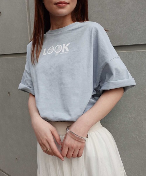 CORNERS(コーナーズ)の「LOOKプリントTシャツ(Tシャツ/カットソー・レディース・オフホワイト/サックスブルー/スミクロ・FREE)」の1枚目の写真