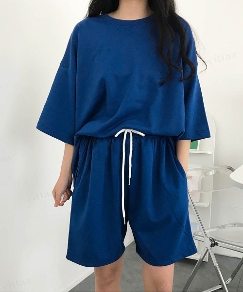 Dalfwin（ダールフィン）の「韓国ファッション バックラベル半袖×ショートパンツセットアップ ルームウェア（ルームウェア/パジャマ・レディース・グレー系その他/ブラック/ダークブルー/ライトブルー・FREE）」の20枚目の写真