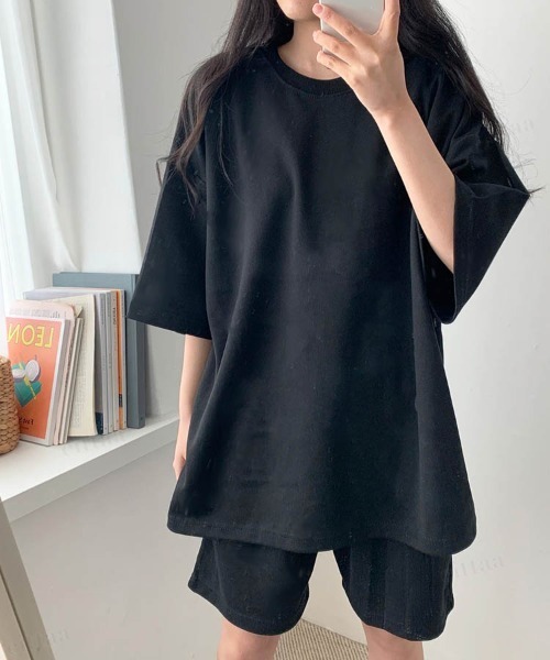 Dalfwin（ダールフィン）の「韓国ファッション バックラベル半袖×ショートパンツセットアップ ルームウェア（ルームウェア/パジャマ・レディース・グレー系その他/ブラック/ダークブルー/ライトブルー・FREE）」の11枚目の写真