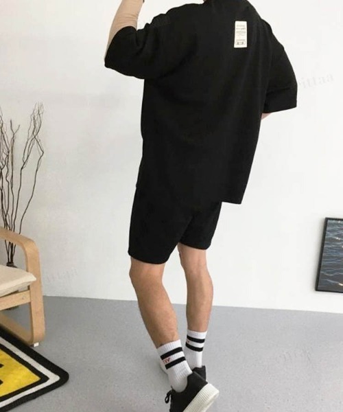 Dalfwin（ダールフィン）の「韓国ファッション バックラベル半袖×ショートパンツセットアップ ルームウェア（ルームウェア/パジャマ・レディース・グレー系その他/ブラック/ダークブルー/ライトブルー・FREE）」の12枚目の写真