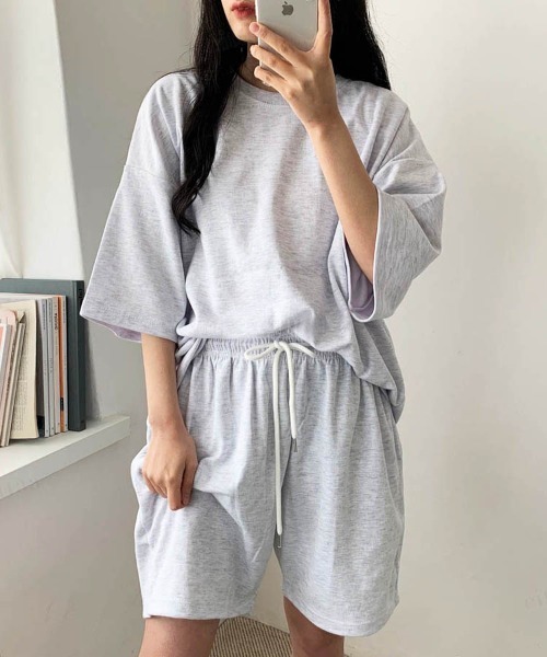 Dalfwin（ダールフィン）の「韓国ファッション バックラベル半袖×ショートパンツセットアップ ルームウェア（ルームウェア/パジャマ・レディース・グレー系その他/ブラック/ダークブルー/ライトブルー・FREE）」の16枚目の写真