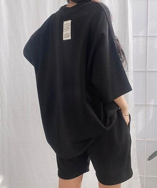 Dalfwin（ダールフィン）の「韓国ファッション バックラベル半袖×ショートパンツセットアップ ルームウェア（ルームウェア/パジャマ・レディース・グレー系その他/ブラック/ダークブルー/ライトブルー・FREE）」の5枚目の写真