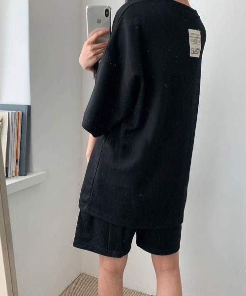 Dalfwin（ダールフィン）の「韓国ファッション バックラベル半袖×ショートパンツセットアップ ルームウェア（ルームウェア/パジャマ・レディース・グレー系その他/ブラック/ダークブルー/ライトブルー・FREE）」の10枚目の写真
