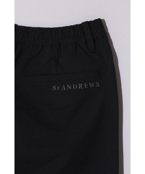 セントアンドリュース　シアサッカー　ストレッチパンツ　黒 セール】【St ANDREWS】サッカーストライプ ストレッチパンツ