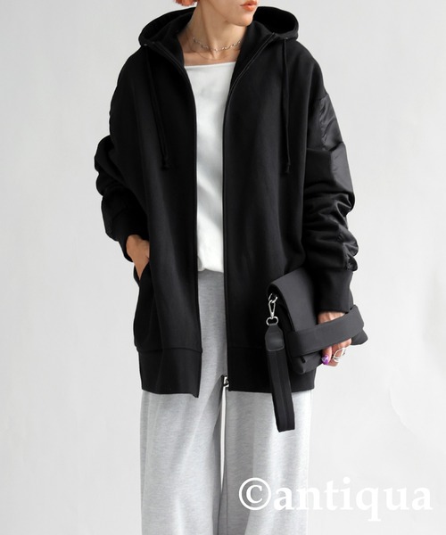 antiqua（アンティカ）の「ナイロンライン裏毛パーカー（パーカー・レディース・杢グレー/ブラック・FREE）」の15枚目の写真