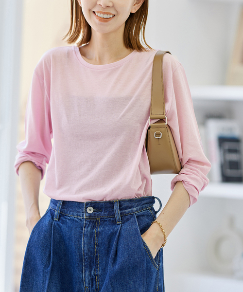 JOURNAL STANDARD（ジャーナルスタンダード）の「《追加3》クルーネックシアーロングTシャツ（Tシャツ/カットソー・レディース・ホワイト/ブラック/ピンク/イエロー・FREE）」の4枚目の写真