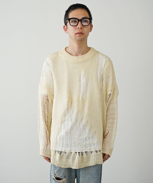 ROOPTOKYO（ループトウキョウ）の「▲damage long sleeve knit/ダメージロングスリーブニット（ニット/セーター・レディース・ホワイト/ベージュ/ブラック/クリーム・M/L）」の4枚目の写真