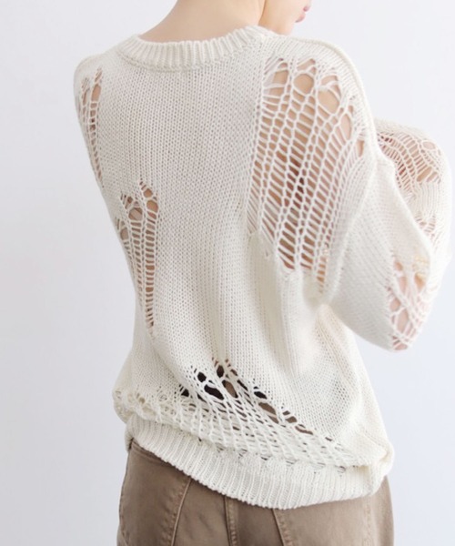 ROOPTOKYO（ループトウキョウ）の「▲damage long sleeve knit/ダメージロングスリーブニット（ニット/セーター・レディース・ホワイト/ベージュ/ブラック/クリーム・M/L）」の7枚目の写真
