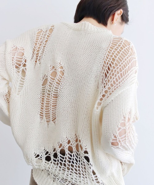 ROOPTOKYO（ループトウキョウ）の「▲damage long sleeve knit/ダメージロングスリーブニット（ニット/セーター・レディース・ホワイト/ベージュ/ブラック/クリーム・M/L）」の8枚目の写真