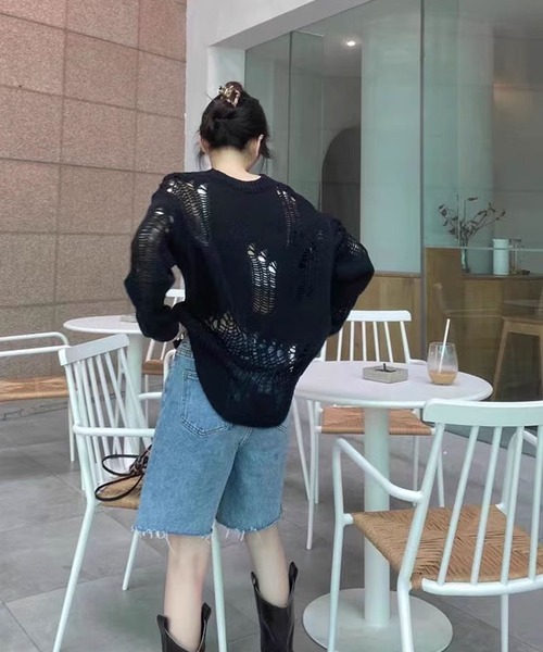 ROOPTOKYO（ループトウキョウ）の「▲damage long sleeve knit/ダメージロングスリーブニット（ニット/セーター・レディース・ホワイト/ベージュ/ブラック/クリーム・M/L）」の13枚目の写真