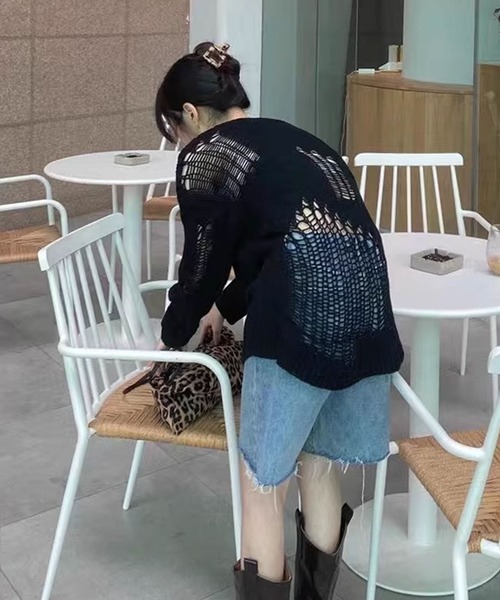 ROOPTOKYO（ループトウキョウ）の「▲damage long sleeve knit/ダメージロングスリーブニット（ニット/セーター・レディース・ホワイト/ベージュ/ブラック/クリーム・M/L）」の14枚目の写真