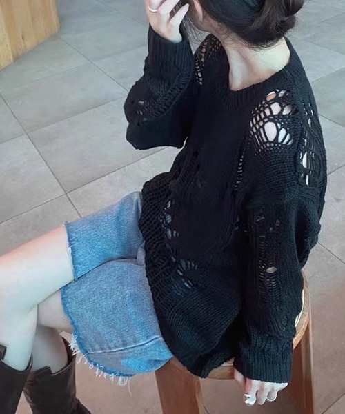 ROOPTOKYO（ループトウキョウ）の「▲damage long sleeve knit/ダメージロングスリーブニット（ニット/セーター・レディース・ホワイト/ベージュ/ブラック/クリーム・M/L）」の12枚目の写真