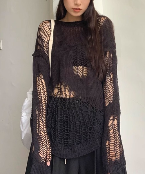 ROOPTOKYO（ループトウキョウ）の「▲damage long sleeve knit/ダメージロングスリーブニット（ニット/セーター・レディース・ホワイト/ベージュ/ブラック/クリーム・M/L）」の11枚目の写真