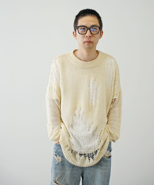 ROOPTOKYO（ループトウキョウ）の「▲damage long sleeve knit/ダメージロングスリーブニット（ニット/セーター・レディース・ホワイト/ベージュ/ブラック/クリーム・M/L）」の15枚目の写真