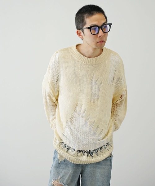 ROOPTOKYO（ループトウキョウ）の「▲damage long sleeve knit/ダメージロングスリーブニット（ニット/セーター・レディース・ホワイト/ベージュ/ブラック/クリーム・M/L）」の16枚目の写真