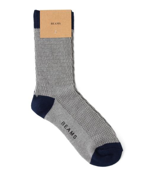 BEAMS（ビームス）の「BEAMS / リンクス 切替 クルーソックス（ソックス/靴下・メンズ・ホワイト/グレー/ブラック/ネイビー・ONE SIZE）」の7枚目の写真