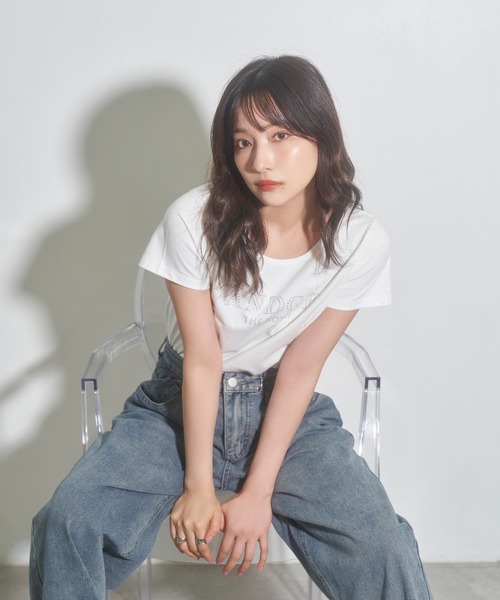 ANDGEEBEE(アンジービー)の「ラインストーンロゴT(Tシャツ/カットソー・レディース・ホワイト/ブラック・MEDIUM)」の4枚目の写真