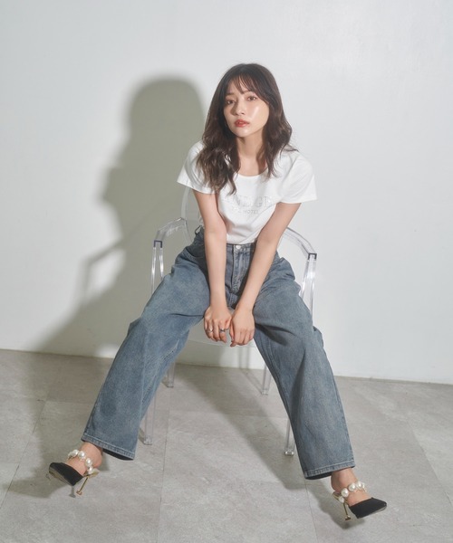 ANDGEEBEE(アンジービー)の「ラインストーンロゴT(Tシャツ/カットソー・レディース・ホワイト/ブラック・MEDIUM)」の5枚目の写真