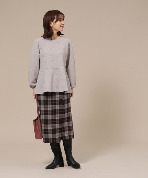 DRESKIP（ドレスキップ）の「◆【無地/チェック柄】すっきり上品な ラップ風ナロースカート（スカート・レディース・キャメル/ベージュ系その他2/ブラック/ブラック系1・03/02/04）」の5枚目の写真