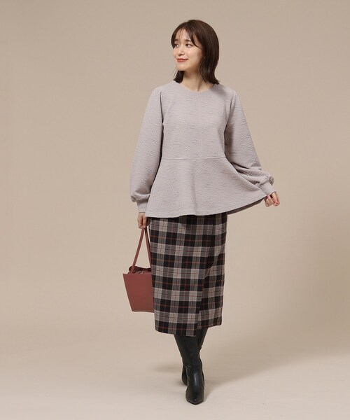 DRESKIP（ドレスキップ）の「◆【無地/チェック柄】すっきり上品な ラップ風ナロースカート（スカート・レディース・キャメル/ベージュ系その他2/ブラック/ブラック系1・03/02/04）」の7枚目の写真