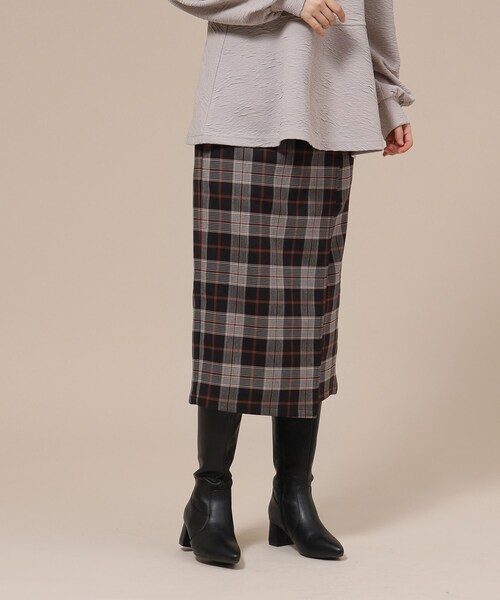 DRESKIP（ドレスキップ）の「◆【無地/チェック柄】すっきり上品な ラップ風ナロースカート（スカート・レディース・キャメル/ベージュ系その他2/ブラック/ブラック系1・03/02/04）」の9枚目の写真