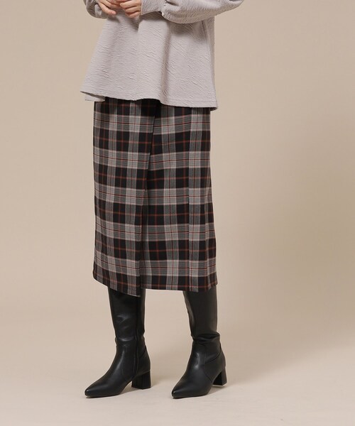 DRESKIP（ドレスキップ）の「◆【無地/チェック柄】すっきり上品な ラップ風ナロースカート（スカート・レディース・キャメル/ベージュ系その他2/ブラック/ブラック系1・03/02/04）」の10枚目の写真