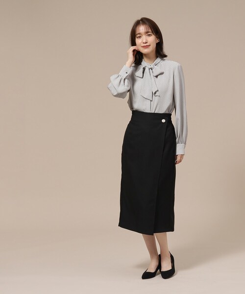 DRESKIP（ドレスキップ）の「◆【無地/チェック柄】すっきり上品な ラップ風ナロースカート（スカート・レディース・キャメル/ベージュ系その他2/ブラック/ブラック系1・03/02/04）」の12枚目の写真