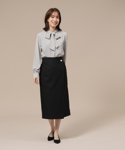 DRESKIP（ドレスキップ）の「◆【無地/チェック柄】すっきり上品な ラップ風ナロースカート（スカート・レディース・キャメル/ベージュ系その他2/ブラック/ブラック系1・03/02/04）」の13枚目の写真